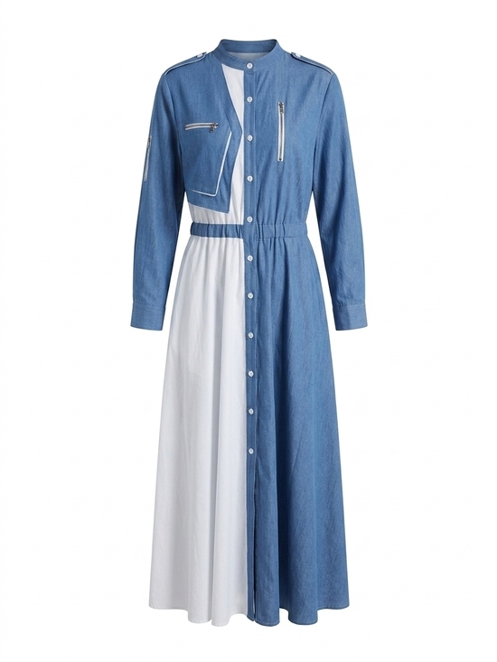 Jump Dresses & Skirts - JUMP Barcelona Denim Colorblock Utility Maxi Dress Two Tone European Size M